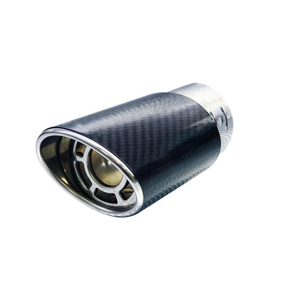 Horizontal view of Exhaust Tip 63mm Carbon Fiber Bolt-on black Angle-cut intercooled Tip y142