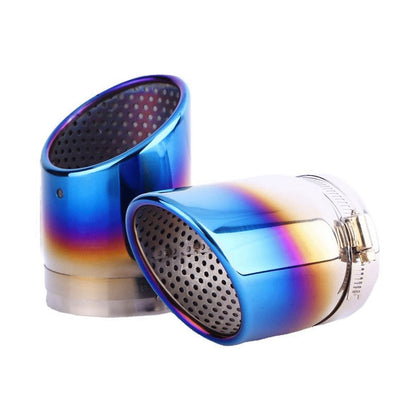 Exhaust Tip 80mm Stainless Steel silver Angle-cut Tip A6 in roasted blue