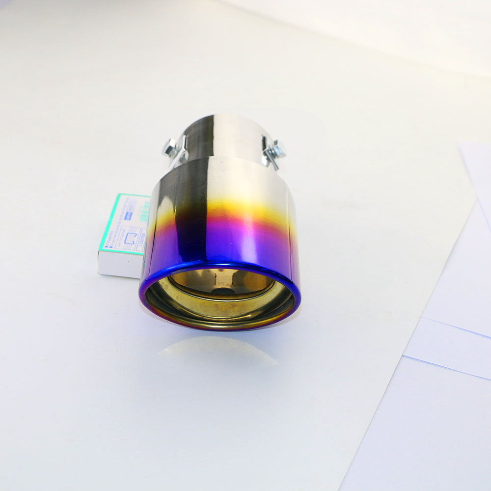 Front view of Exhaust Muffler 63mm Bolt-on Stainless Steel colorful Angle-cut Tip B153