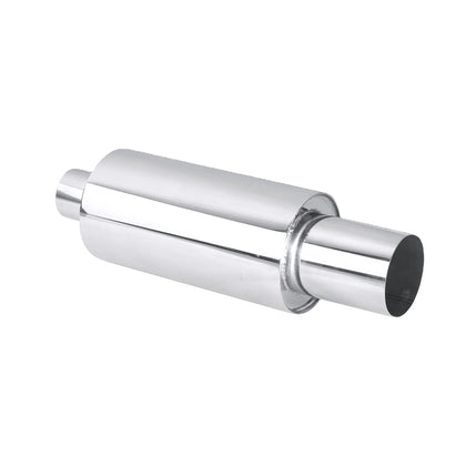 Horizontal view of Exhaust Muffler 110mm Stainless Steel Bolt-on Silver Straight cut Tip H229 in Silver