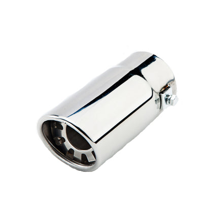 Horizontal view of Exhaust Muffler 58mm stainless Steel silver Round cut intercooled Tip A54