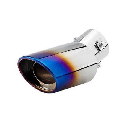 Horizontal view of Exhaust Muffler 63mm Bolt-on Stainless Steel blue Turndown Tip B140