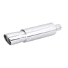 Horizontal view of Exhaust Muffler 63mm Stainless Steel Bolt-on Silver Angle-cut Tip H228