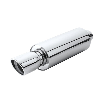 Horizontal view of Exhaust Muffler 63mm Stainless Steel Bolt-on Silver Angle-cut Tip H8