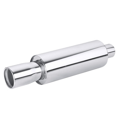 Horizontal view of Exhaust Muffler 63mm Stainless Steel Bolt-on Silver Straight cut Tip H20