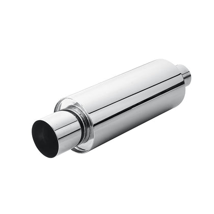 Horizontal view of Exhaust Muffler 63mm Stainless Steel Bolt-on Silver Straight cut Tip H222