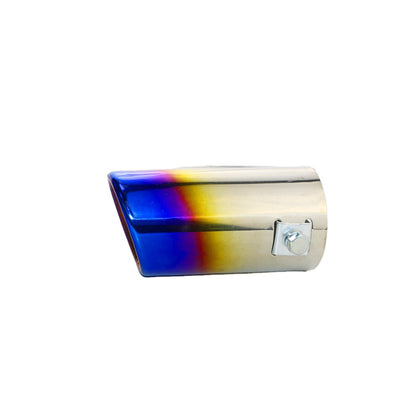 Horizontal view of Exhaust Tip 51mm Stainless Steel blue Angle-cut Rolled Tip B1X