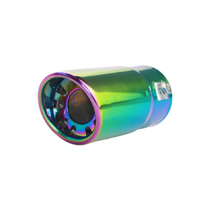 Horizontal view of Exhaust Tip 58mm Stainless Steel colorful Round cut intercooled Tip C54