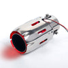 Horizontal view of Exhaust Tip 60mm Stainless Steel Red LED light Straight cut Tip LED88-R
