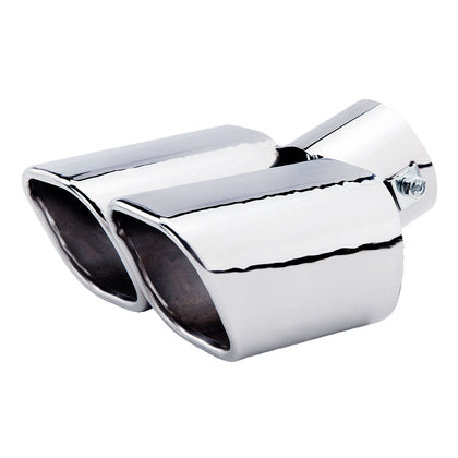 Horizontal view of Exhaust Tip 63mm Bolt-on Stainless Steel silver Angle-cut Tip A206