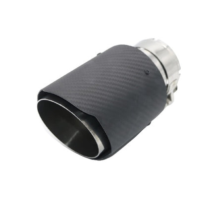 Horizontal view of Exhaust Tip 63mm Carbon Fiber Black Angle-cut Tip for mini cooper 089-63Y