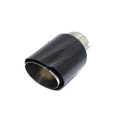 Horizontal view of Exhaust Tip 63mm Carbon Fiber Gloss Black Angle-cut Tip N89-63L