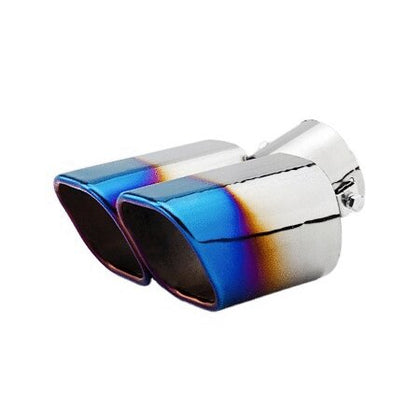 Horizontal view of Exhaust Tip 63mm Stainless Steel Bolt-on blue Angle-cut Tip B206