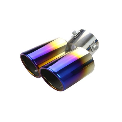 Horizontal view of Exhaust Tip 63mm Stainless Steel roasted blue Angle-cut Tip B2007