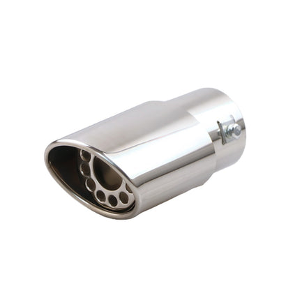Horizontal view of Exhaust Tip 63mm Stainless Steel silver Round cut intercooled Tip A145