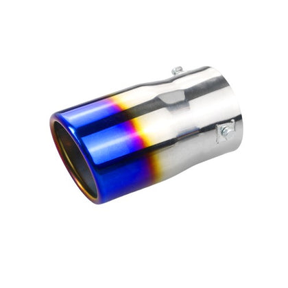 Horizontal view of Exhaust Tip 80mm Bolt-on Stainless Steel burnt blue Angle-cut Rolled Tip B8