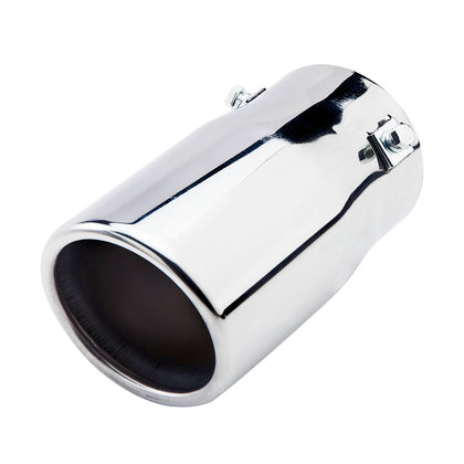 Horizontal view of Exhaust Tip 80mm Stainless Steel silver Angle-cut Tip A8