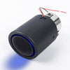 Horizontal view of Exhaust Tip 60mm Carbon Fiber Blue LED light Rolled Tip LED-089B with light