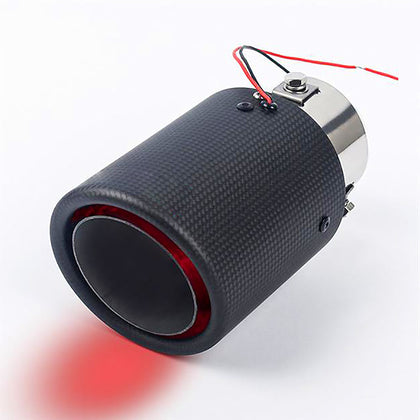 Horizontal view of Exhaust Tip 60mm Carbon Fiber red LED light Rolled Tip LED-089R