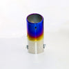 Vertical view of Exhaust Tip 58mm Bolt-in Stainless Steel blue Angle-cut Rolled Tip B54